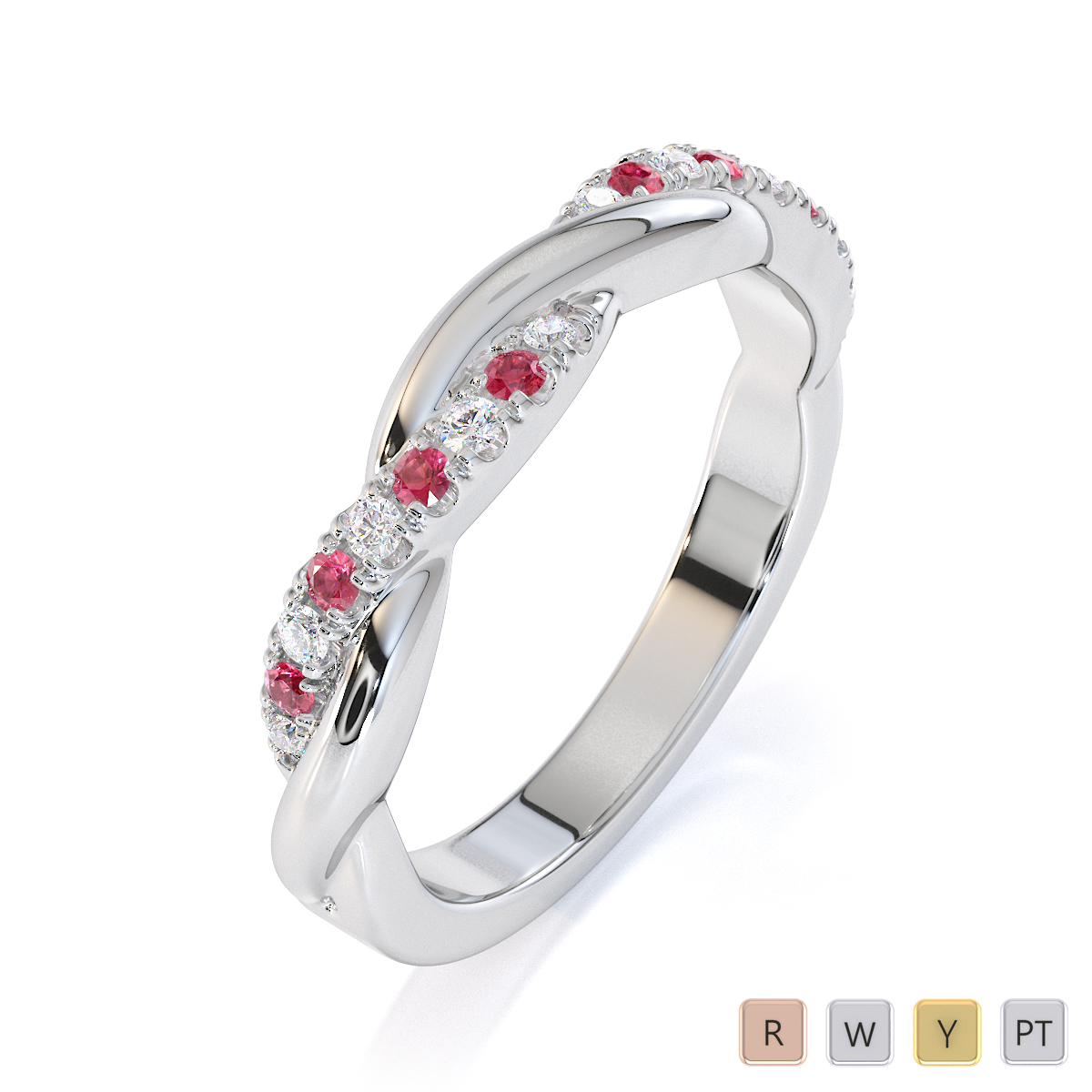 Gold / Platinum Pink Tourmaline and Diamond Half Eternity Ring RZ1523