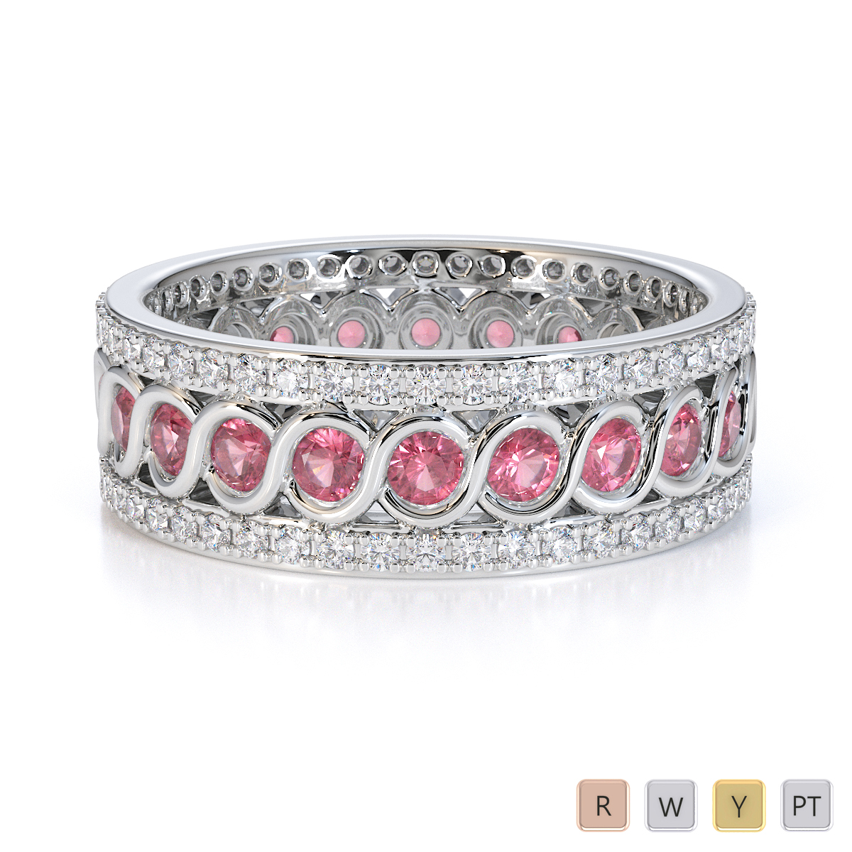 Gold / Platinum Pink Tourmaline and Diamond Full Eternity Ring RZ1524