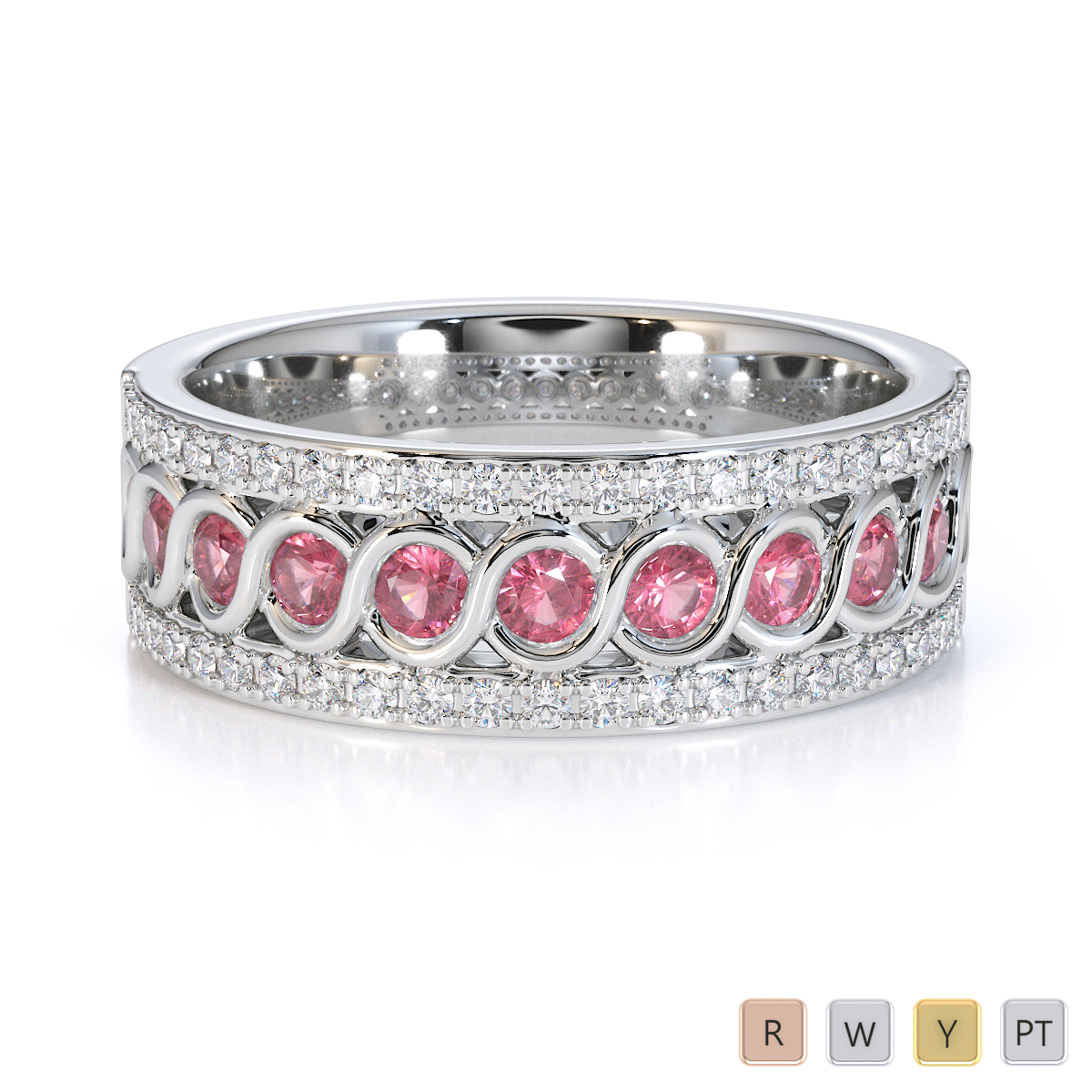 Gold / Platinum Pink Tourmaline and Diamond Half Eternity Ring RZ1525