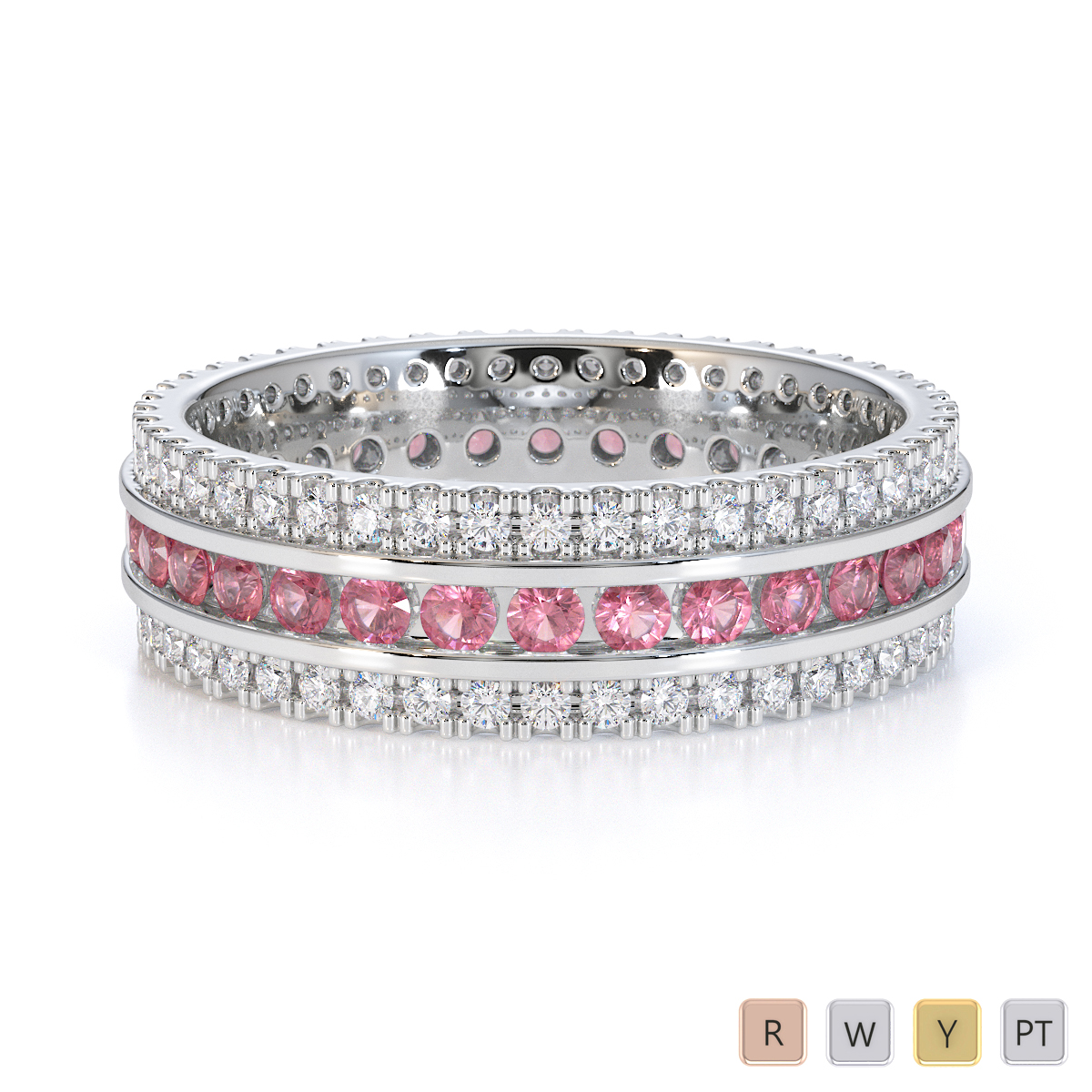 Gold / Platinum Pink Tourmaline and Diamond Full Eternity Ring RZ1526