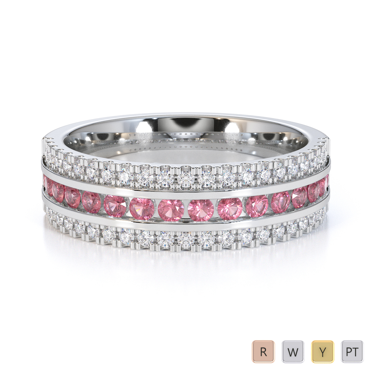 Gold / Platinum Pink Tourmaline and Diamond Half Eternity Ring RZ1527