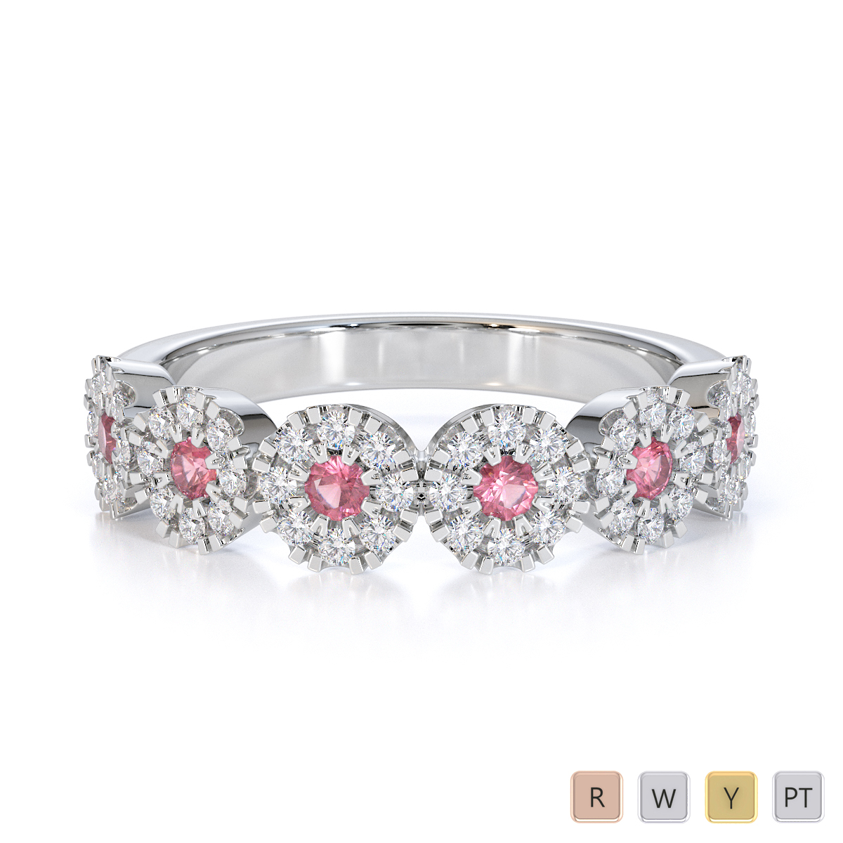 Gold / Platinum Pink Tourmaline and Diamond Half Eternity Ring RZ1531