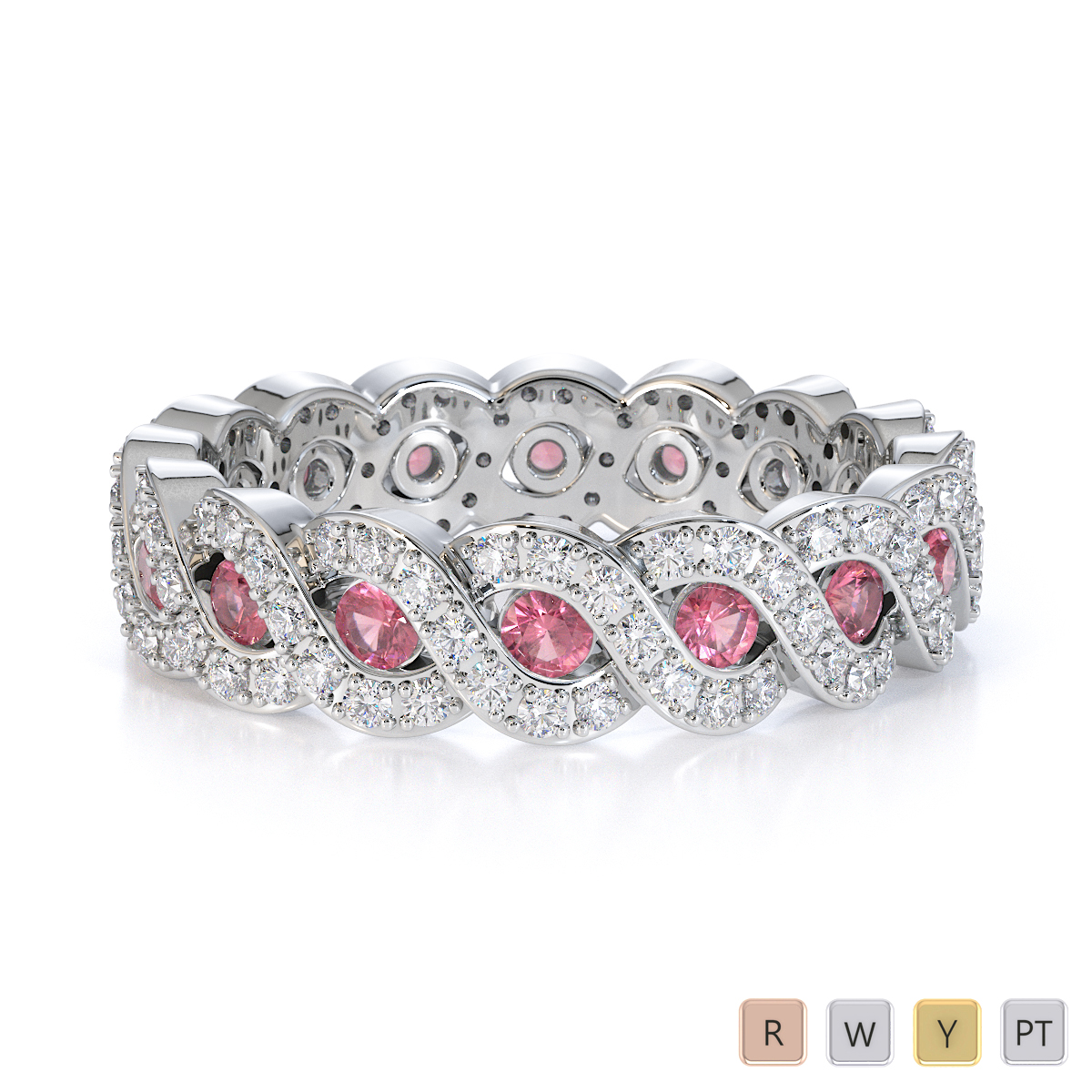 Gold / Platinum Pink Tourmaline and Diamond Full Eternity Ring RZ1532