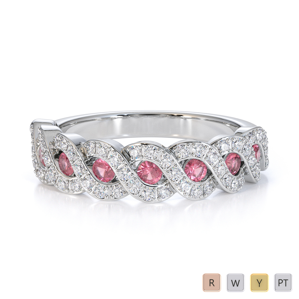 Gold / Platinum Pink Tourmaline and Diamond Half Eternity Ring RZ1533