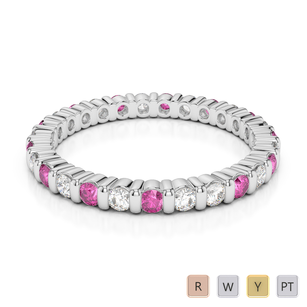 2 MM Gold / Platinum Round Cut Pink Sapphire and Diamond Full Eternity Ring AGDR-1092