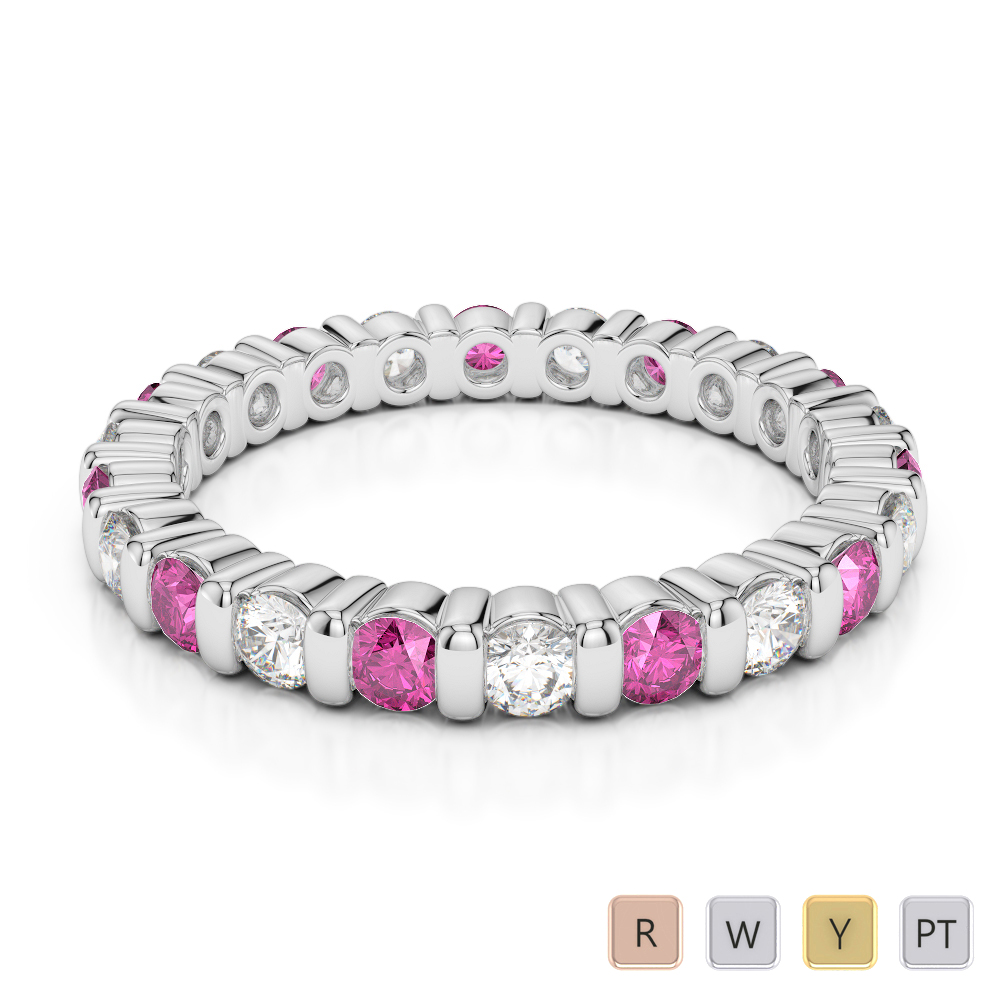 2.5 MM Gold / Platinum Round Cut Pink Sapphire and Diamond Full Eternity Ring AGDR-1093