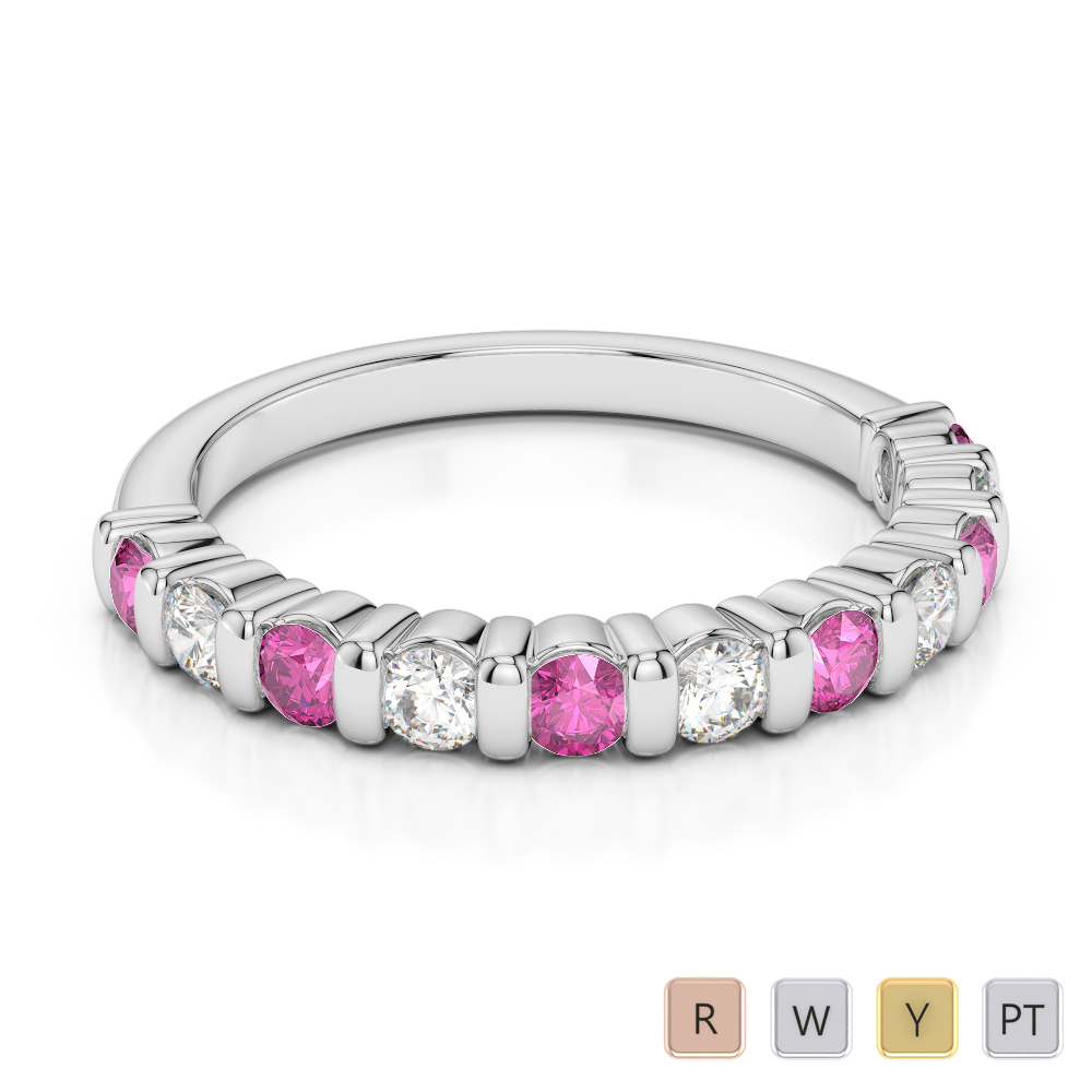 2.5 MM Gold / Platinum Round Cut Pink Sapphire and Diamond Half Eternity Ring AGDR-1096