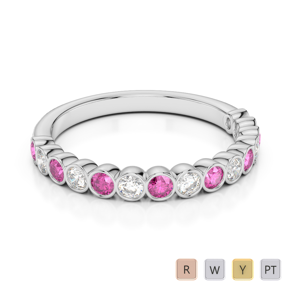 2.5 MM Gold / Platinum Round Cut Pink Sapphire and Diamond Half Eternity Ring AGDR-1102