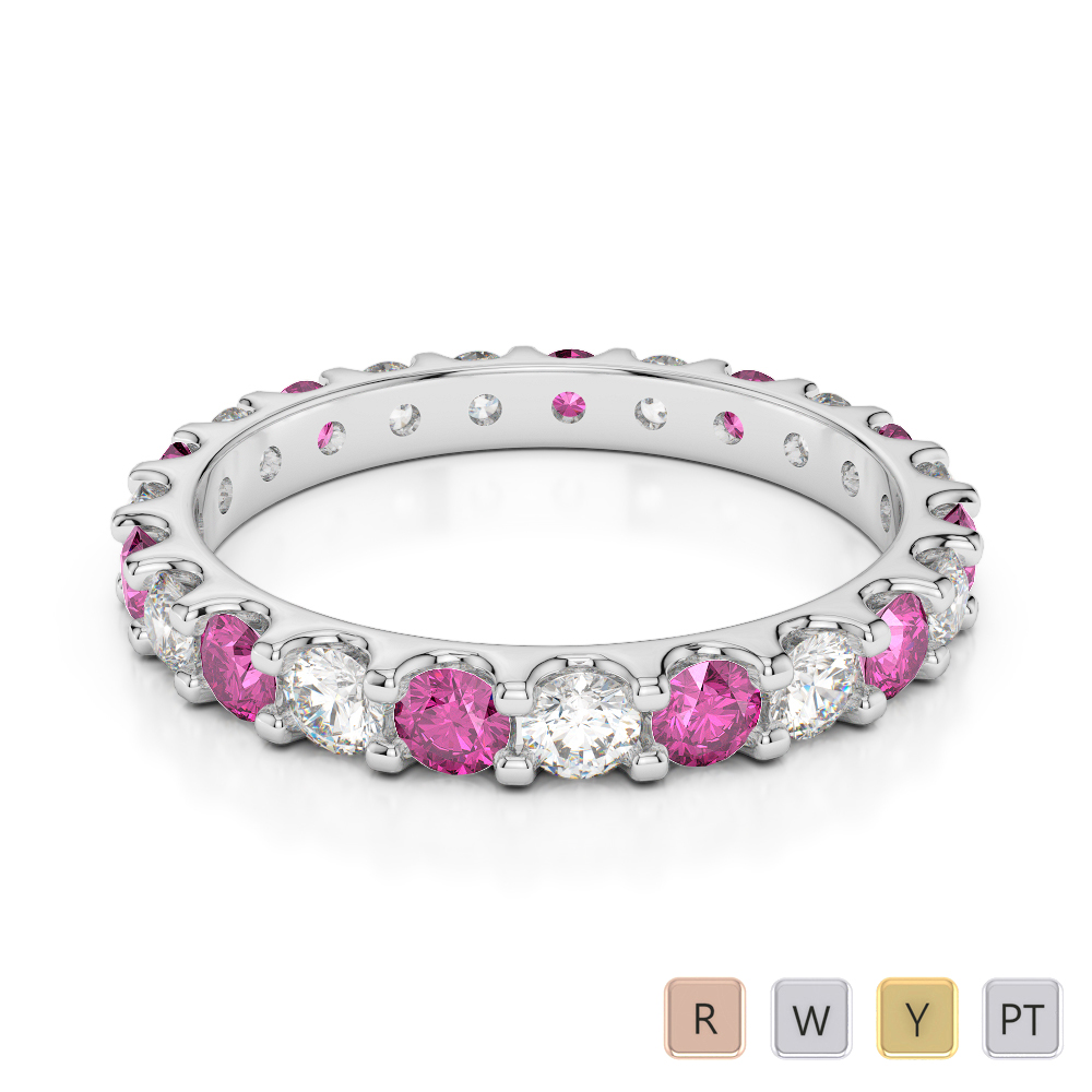 2.5 MM Gold / Platinum Round Cut Pink Sapphire and Diamond Full Eternity Ring AGDR-1105