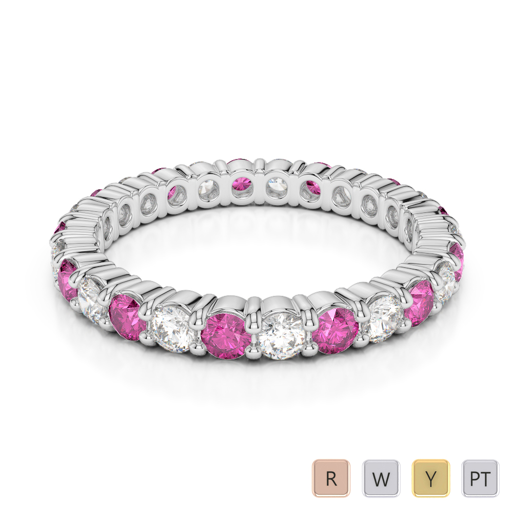 2.5 MM Gold / Platinum Round Cut Pink Sapphire and Diamond Full Eternity Ring AGDR-1111