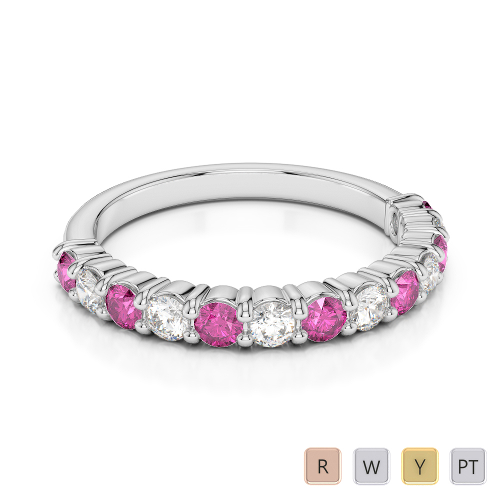 2.5 MM Gold / Platinum Round Cut Pink Sapphire and Diamond Half Eternity Ring AGDR-1114
