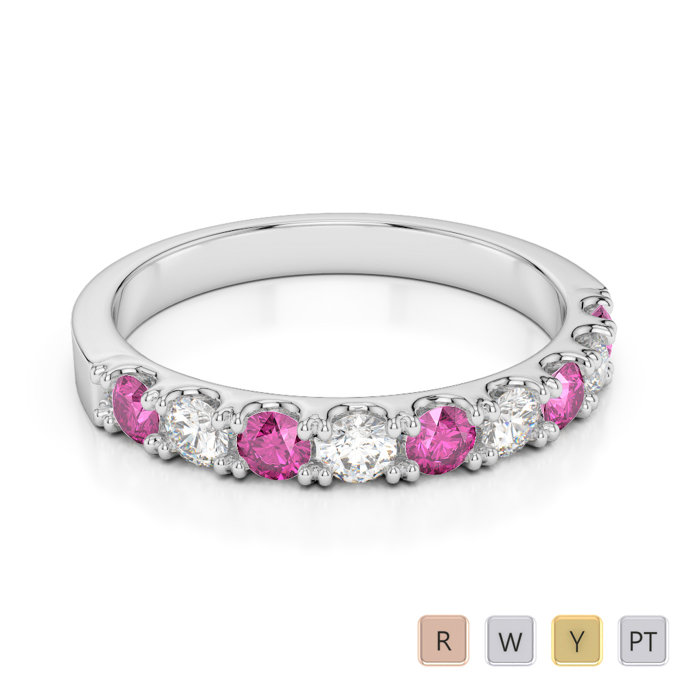 2.5 MM Gold / Platinum Round Cut Pink Sapphire and Diamond Half Eternity Ring AGDR-1124