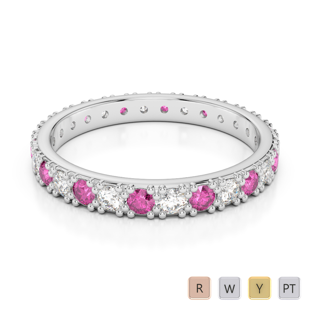 2.5 MM Gold / Platinum Round Cut Pink Sapphire and Diamond Full Eternity Ring AGDR-1127