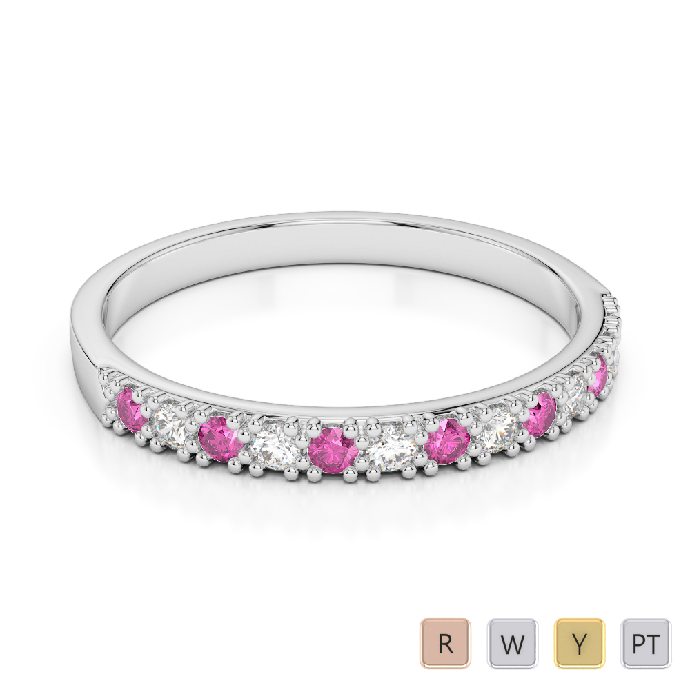 2.5 MM Gold / Platinum Round Cut Pink Sapphire and Diamond Half Eternity Ring AGDR-1129