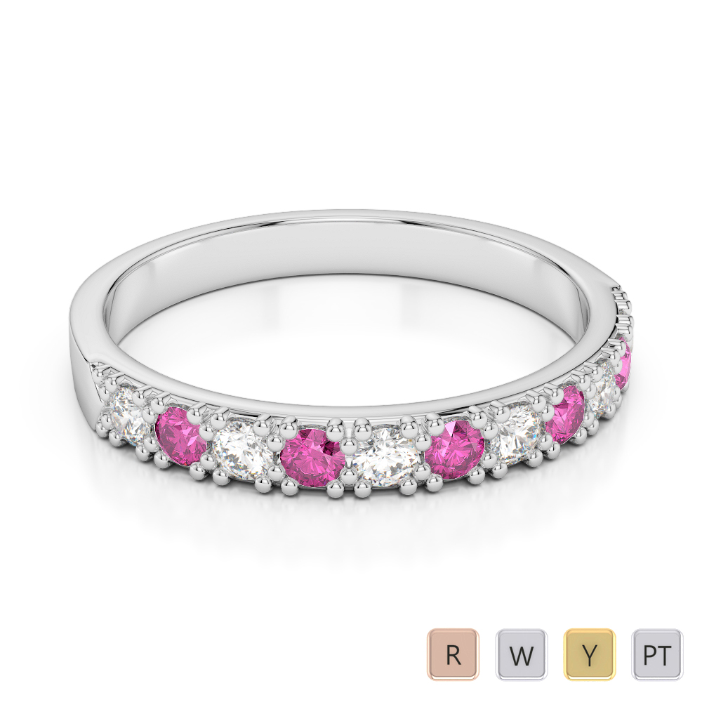 3 MM Gold / Platinum Round Cut Pink Sapphire and Diamond Half Eternity Ring AGDR-1130