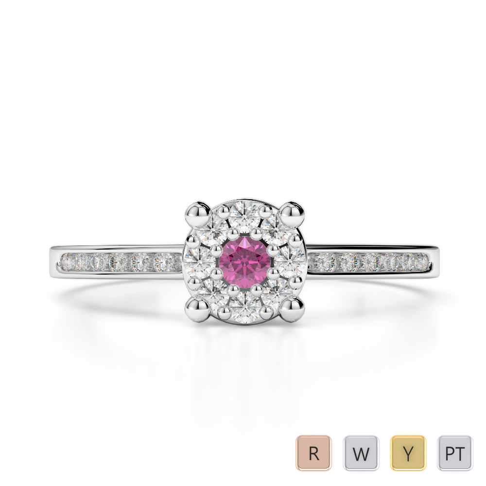 Gold / Platinum Round Cut Pink Sapphire and Diamond Engagement Ring AGDR-1163