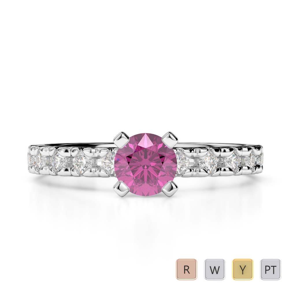 Gold / Platinum Round Cut Pink Sapphire and Diamond Engagement Ring AGDR-1171