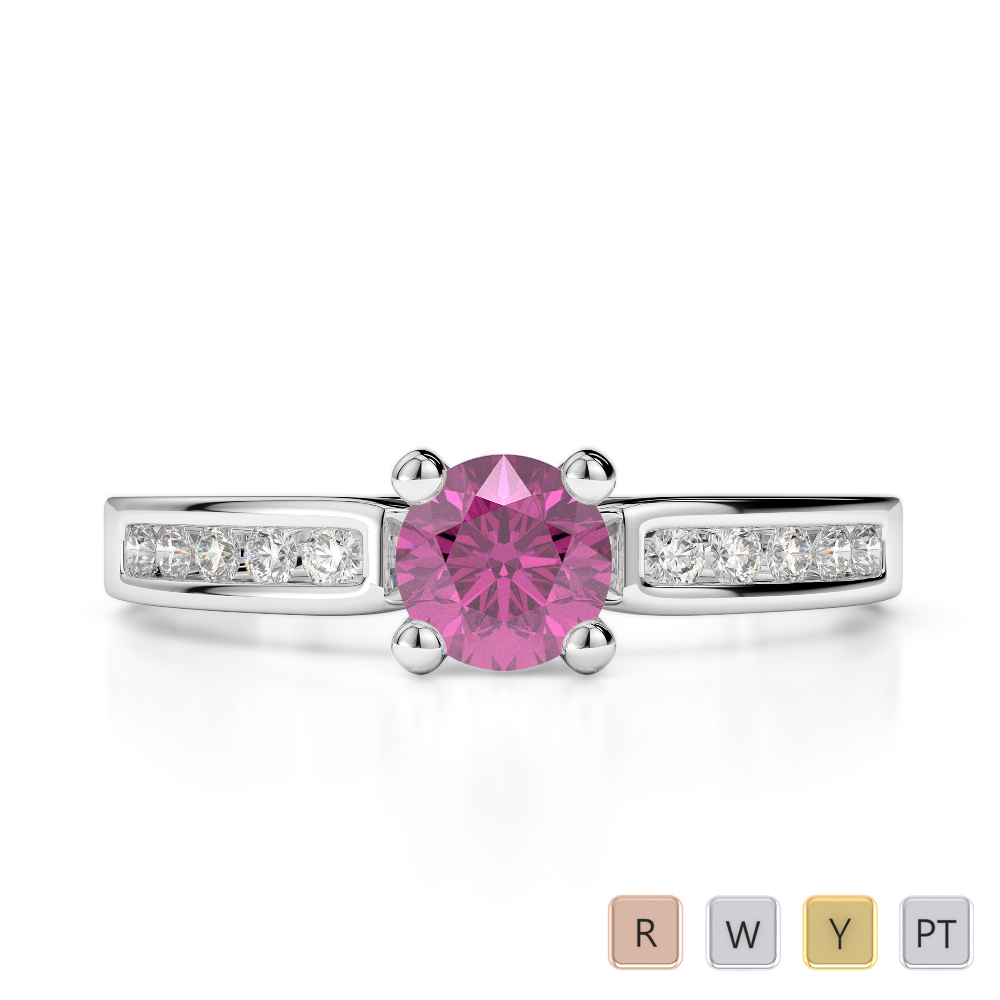 Gold / Platinum Round Cut Pink Sapphire and Diamond Engagement Ring AGDR-1184