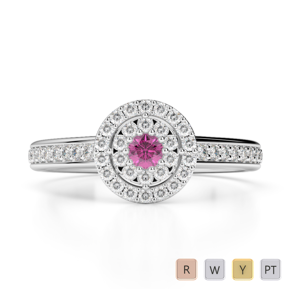 Gold / Platinum Round Cut Pink Sapphire and Diamond Engagement Ring AGDR-1188