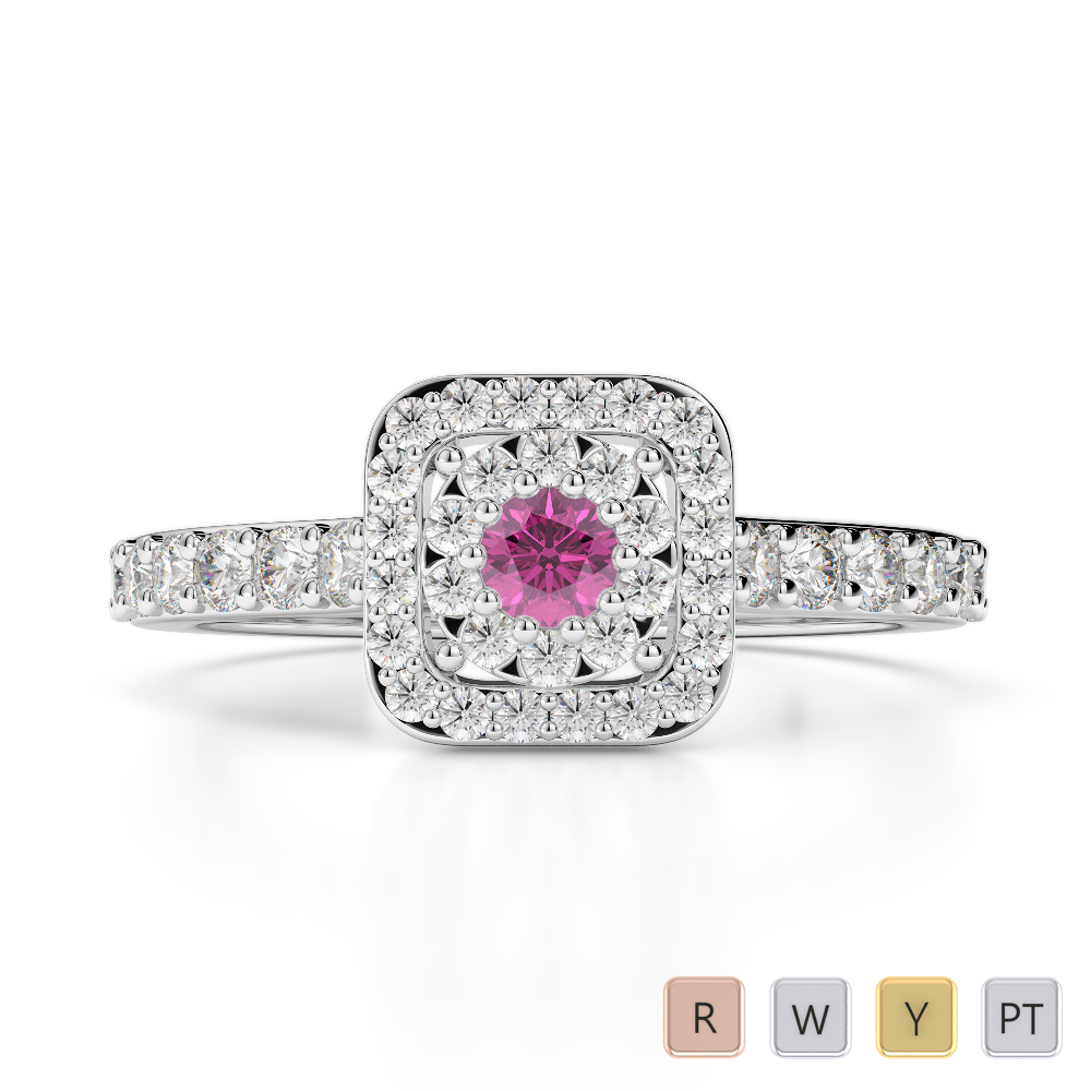 Gold / Platinum Round Cut Pink Sapphire and Diamond Engagement Ring AGDR-1189