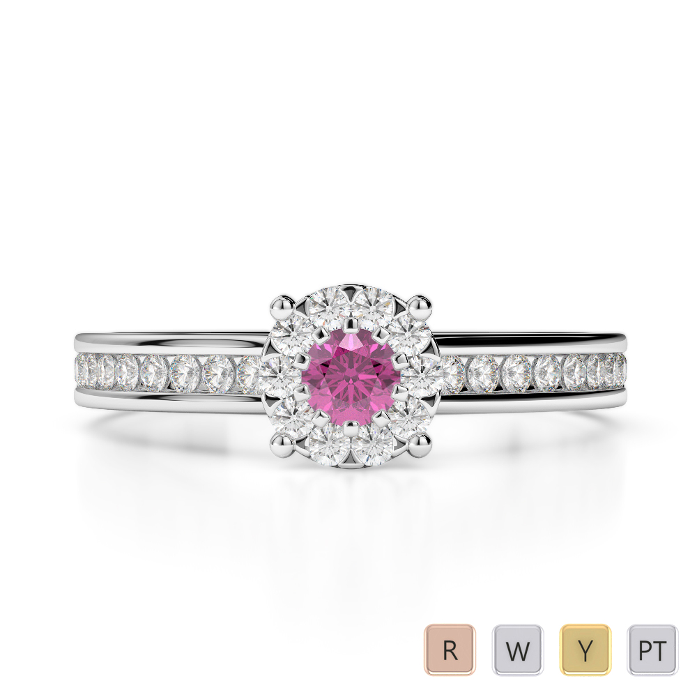Gold / Platinum Round Cut Pink Sapphire and Diamond Engagement Ring AGDR-1190