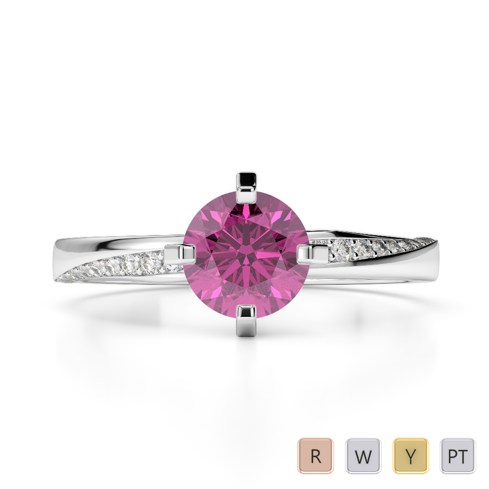 Gold / Platinum Round Cut Pink Sapphire and Diamond Engagement Ring AGDR-2002