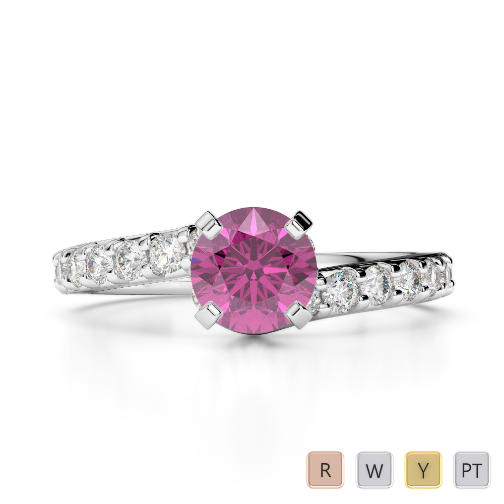 Gold / Platinum Round Cut Pink Sapphire and Diamond Engagement Ring AGDR-2004