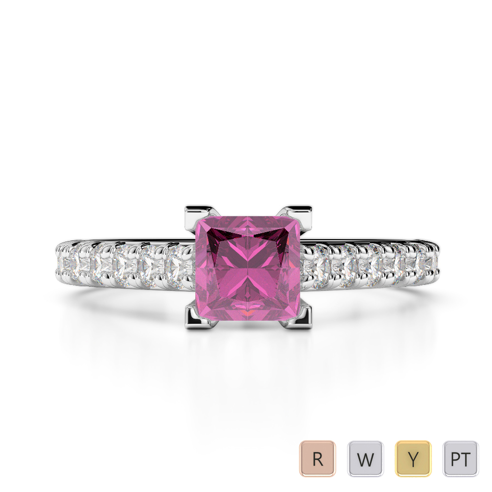 Gold / Platinum Round and Princess Cut Pink Sapphire and Diamond Engagement Ring AGDR-2008