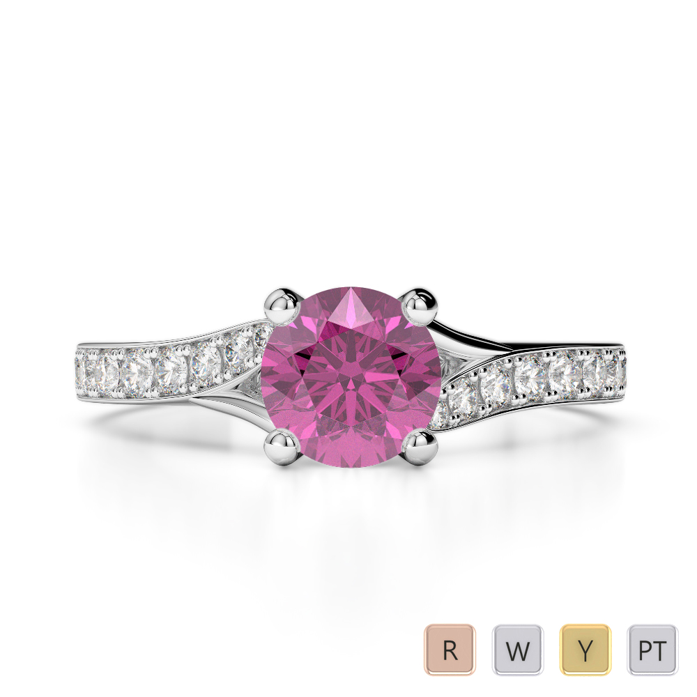 Gold / Platinum Round Cut Pink Sapphire and Diamond Engagement Ring AGDR-2012