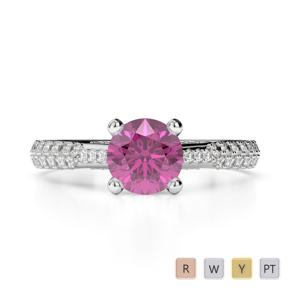 Gold / Platinum Round Cut Pink Sapphire and Diamond Engagement Ring AGDR-2014