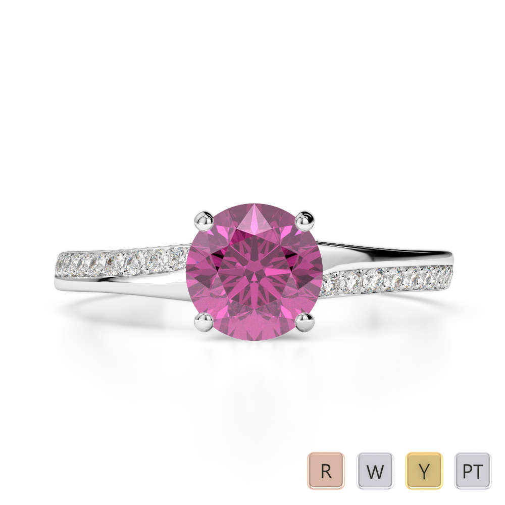 Gold / Platinum Round Cut Pink Sapphire and Diamond Engagement Ring AGDR-2016