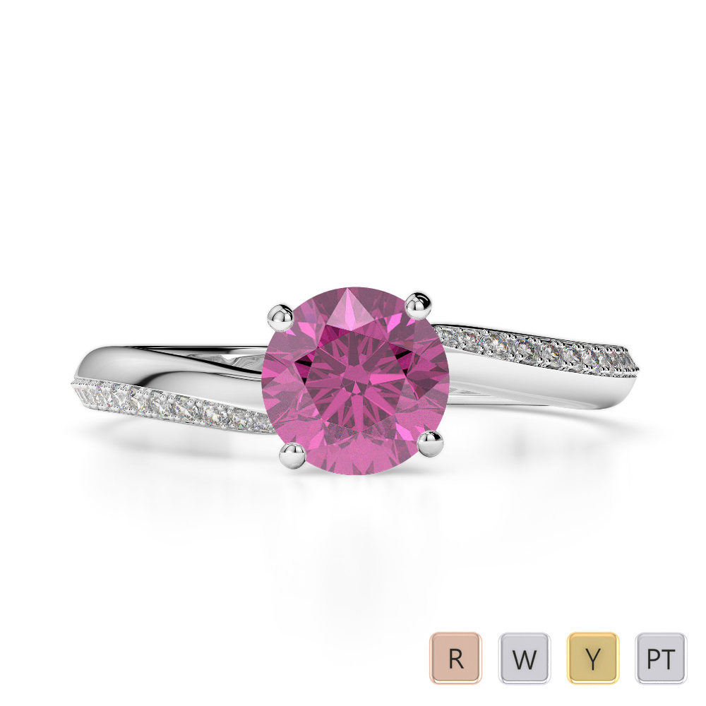 Gold / Platinum Round Cut Pink Sapphire and Diamond Engagement Ring AGDR-2018