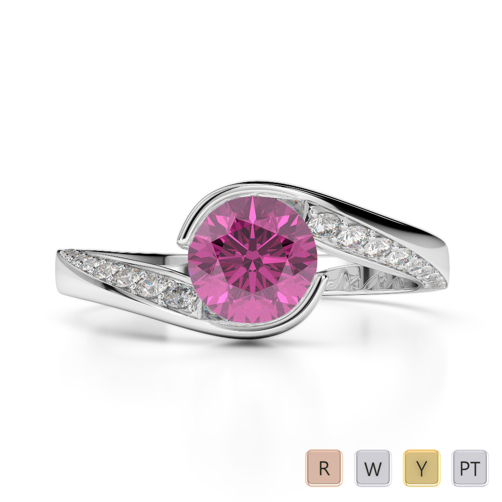 Gold / Platinum Round Cut Pink Sapphire and Diamond Engagement Ring AGDR-2020