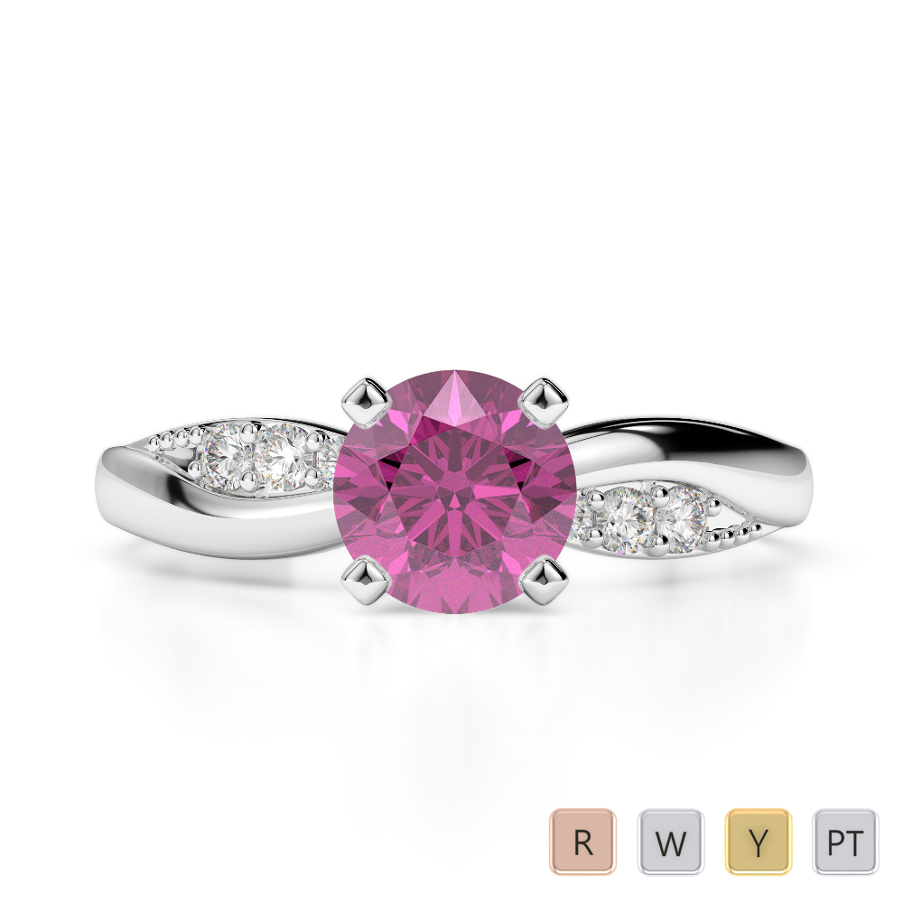 Gold / Platinum Round Cut Pink Sapphire and Diamond Engagement Ring AGDR-2024