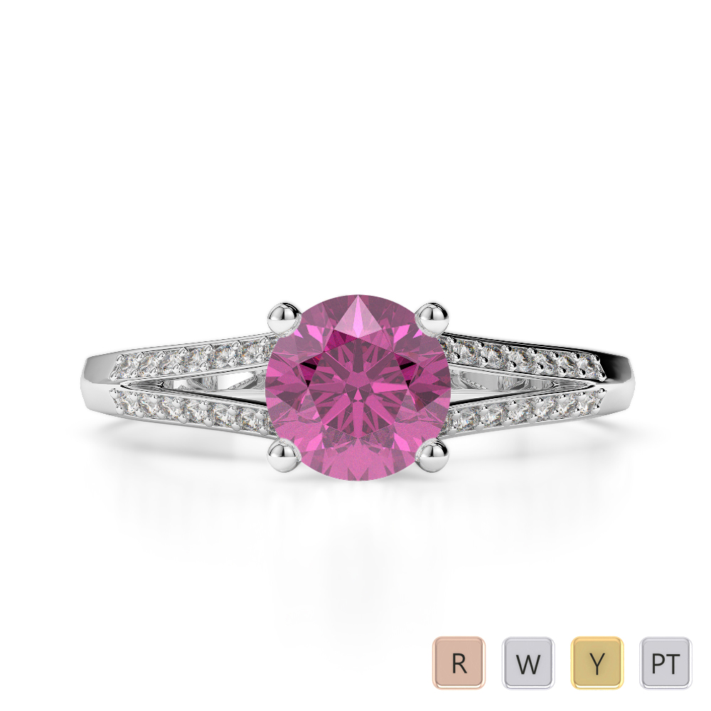Gold / Platinum Round Cut Pink Sapphire and Diamond Engagement Ring AGDR-2038