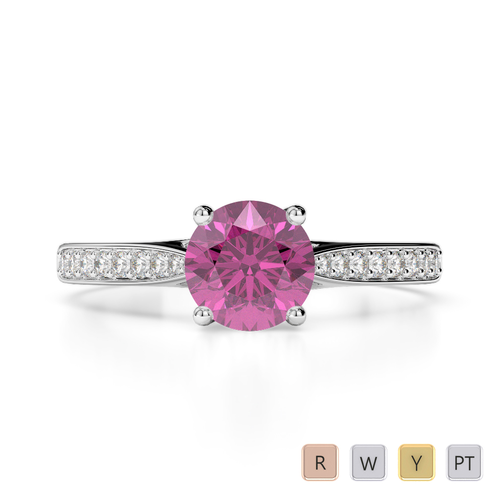 Gold / Platinum Round Cut Pink Sapphire and Diamond Engagement Ring AGDR-2054