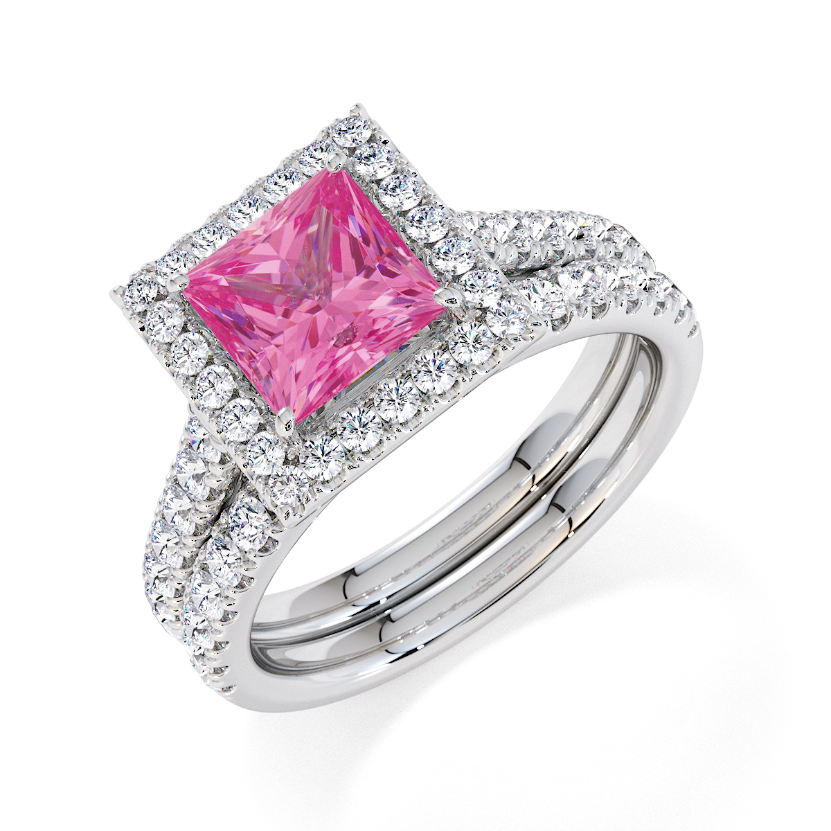 Gold / Platinum Pink Sapphire and Diamond Engagement Ring RZ3395