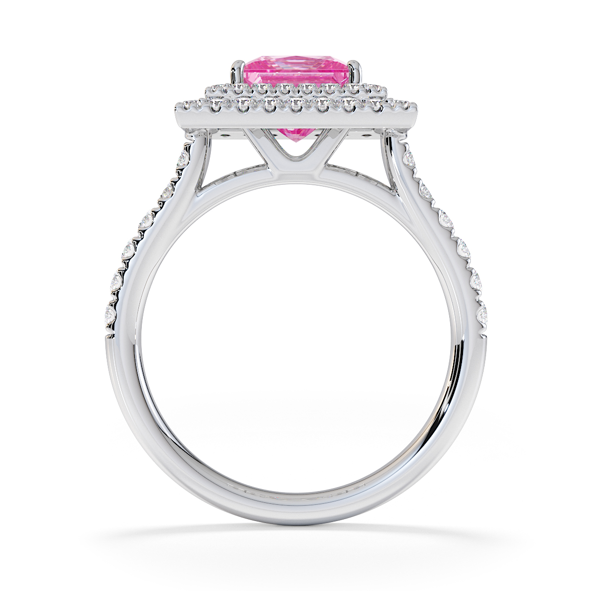 Princess Lab Pink Sapphire and Diamond Engagement Ring in Gold / Platinum