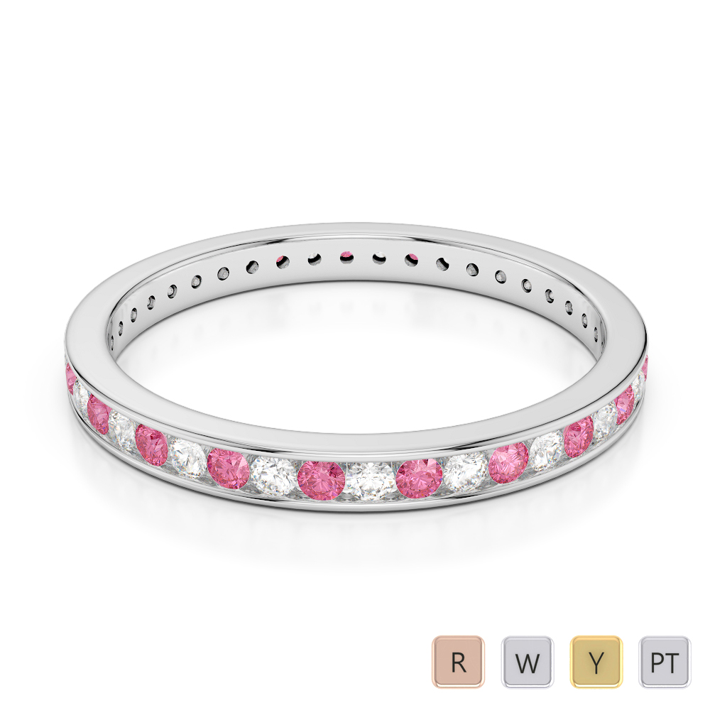 2.5 MM Gold / Platinum Round Cut Pink Tourmaline and Diamond Full Eternity Ring AGDR-1086