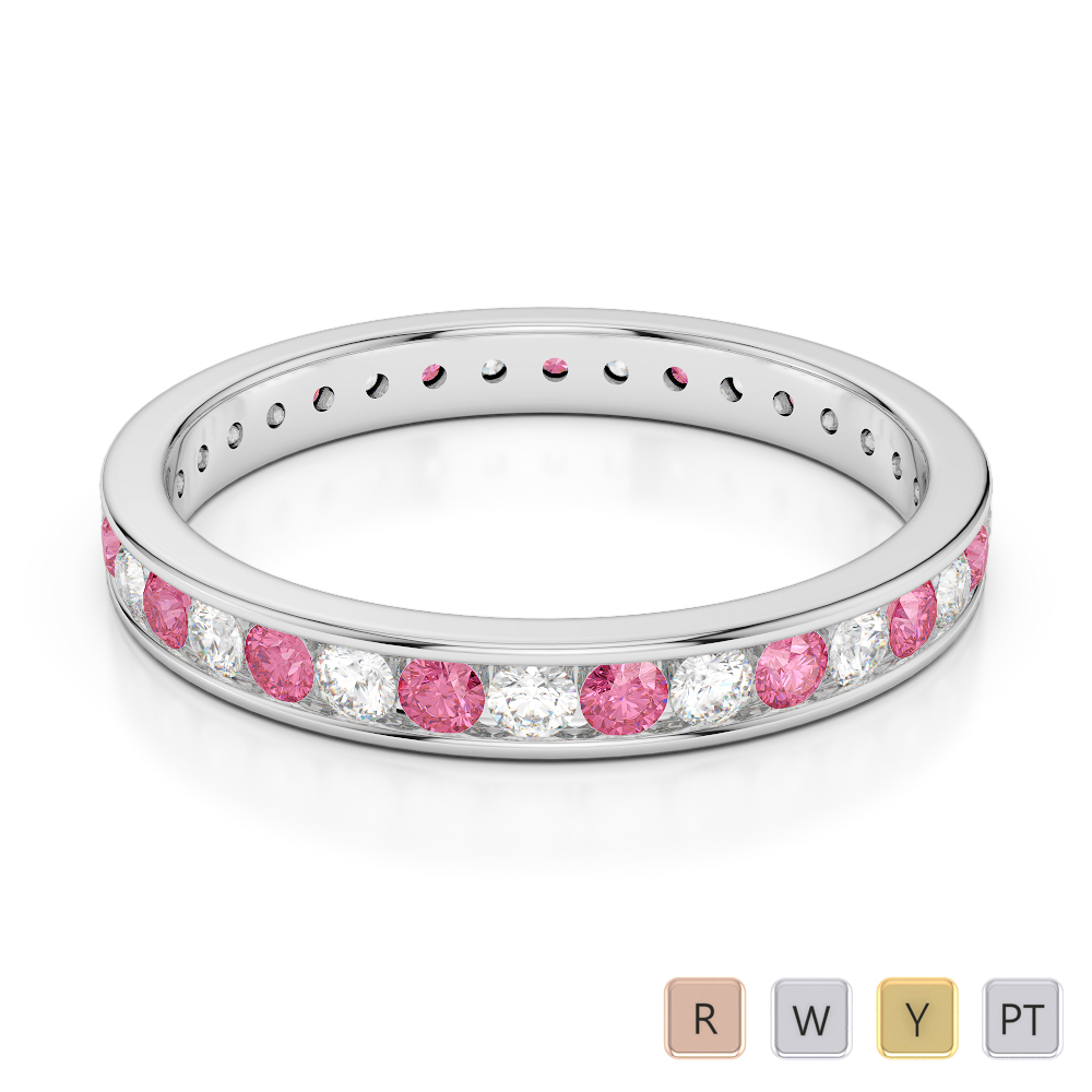 3 MM Gold / Platinum Round Cut Pink Tourmaline and Diamond Full Eternity Ring AGDR-1087