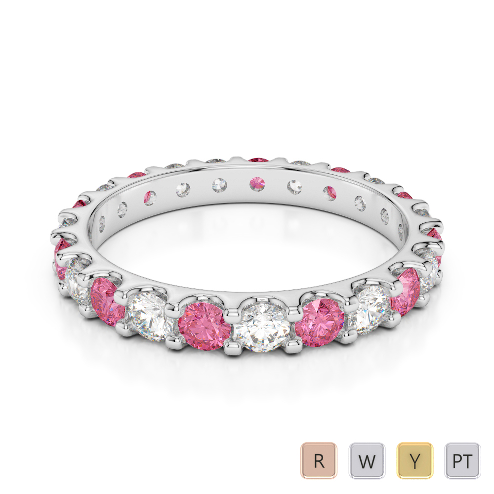 2.5 MM Gold / Platinum Round Cut Pink Tourmaline and Diamond Full Eternity Ring AGDR-1105