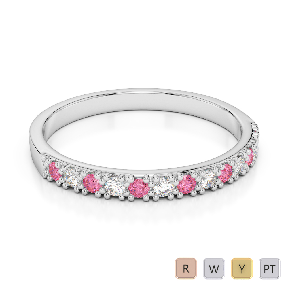 2.5 MM Gold / Platinum Round Cut Pink Tourmaline and Diamond Half Eternity Ring AGDR-1129