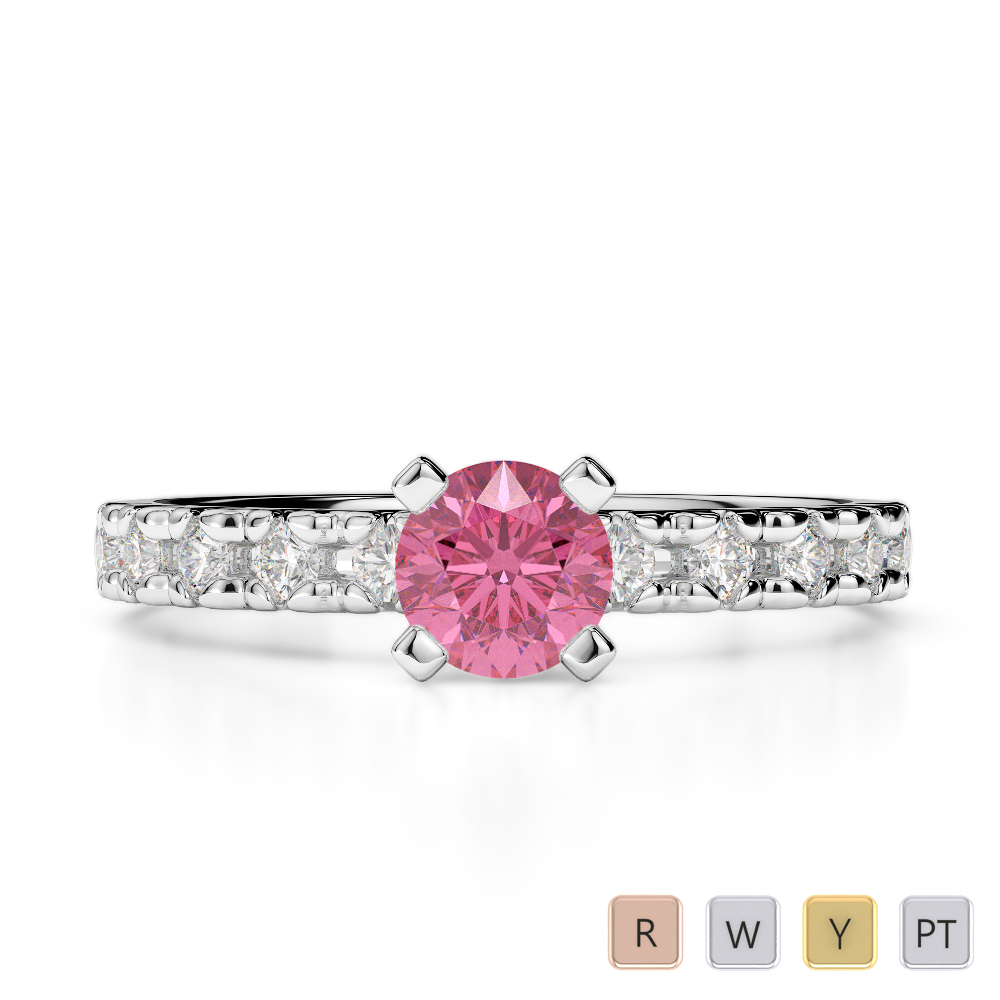 Gold / Platinum Round Cut Pink Tourmaline and Diamond Engagement Ring AGDR-1171