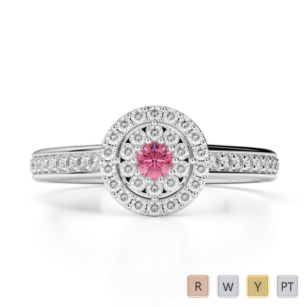 Gold / Platinum Round Cut Pink Tourmaline and Diamond Engagement Ring AGDR-1188
