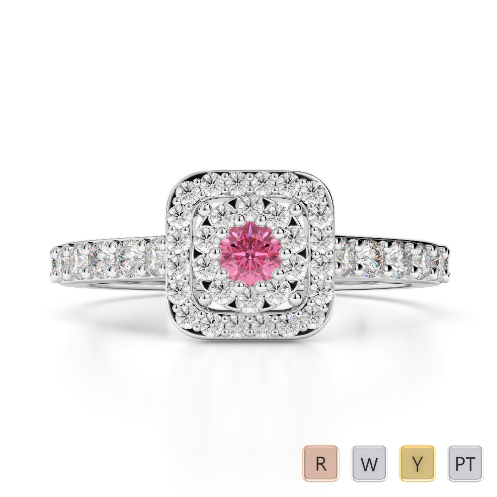 Gold / Platinum Round Cut Pink Tourmaline and Diamond Engagement Ring AGDR-1189