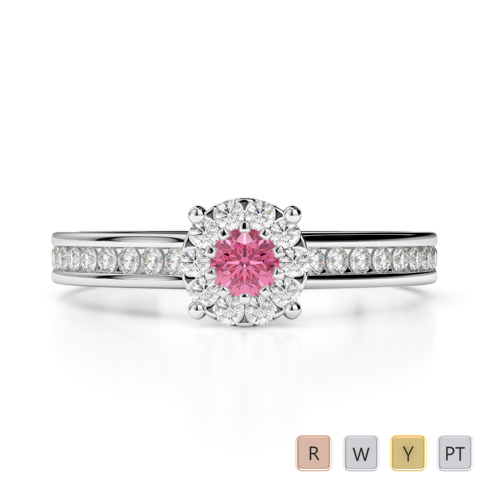 Gold / Platinum Round Cut Pink Tourmaline and Diamond Engagement Ring AGDR-1190