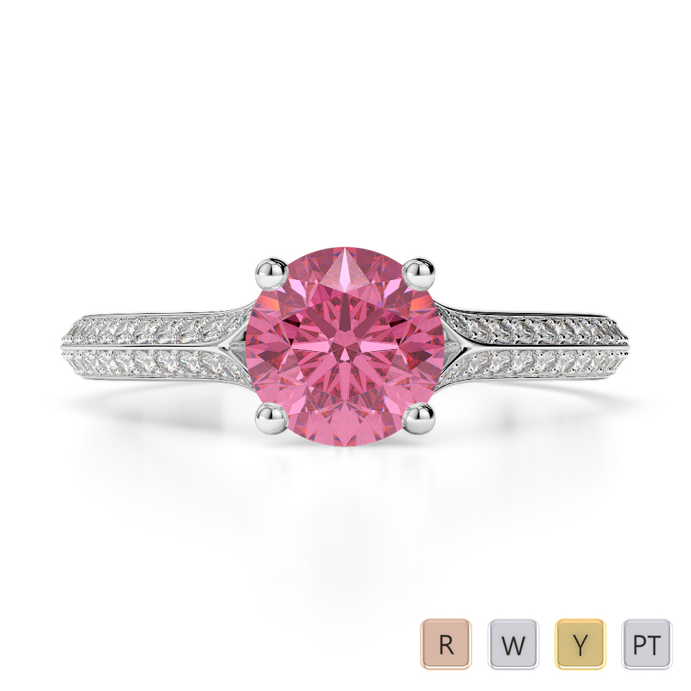 Gold / Platinum Round Cut Pink Tourmaline and Diamond Engagement Ring AGDR-1200