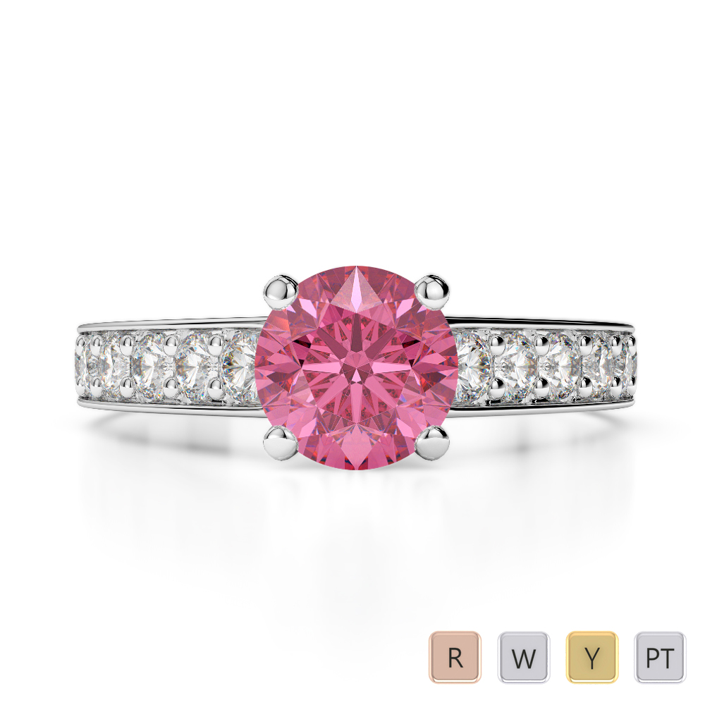 Gold / Platinum Round Cut Pink Tourmaline and Diamond Engagement Ring AGDR-1202