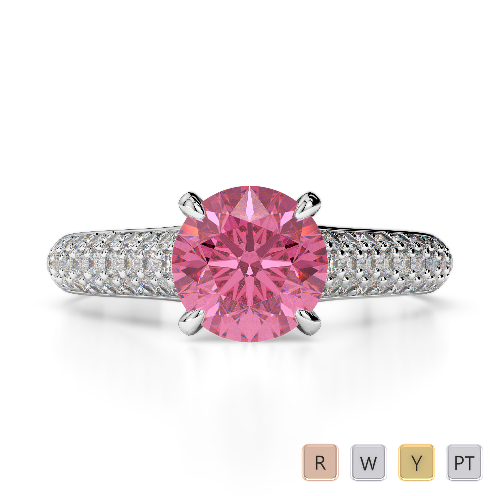 Gold / Platinum Round Cut Pink Tourmaline and Diamond Engagement Ring AGDR-1203