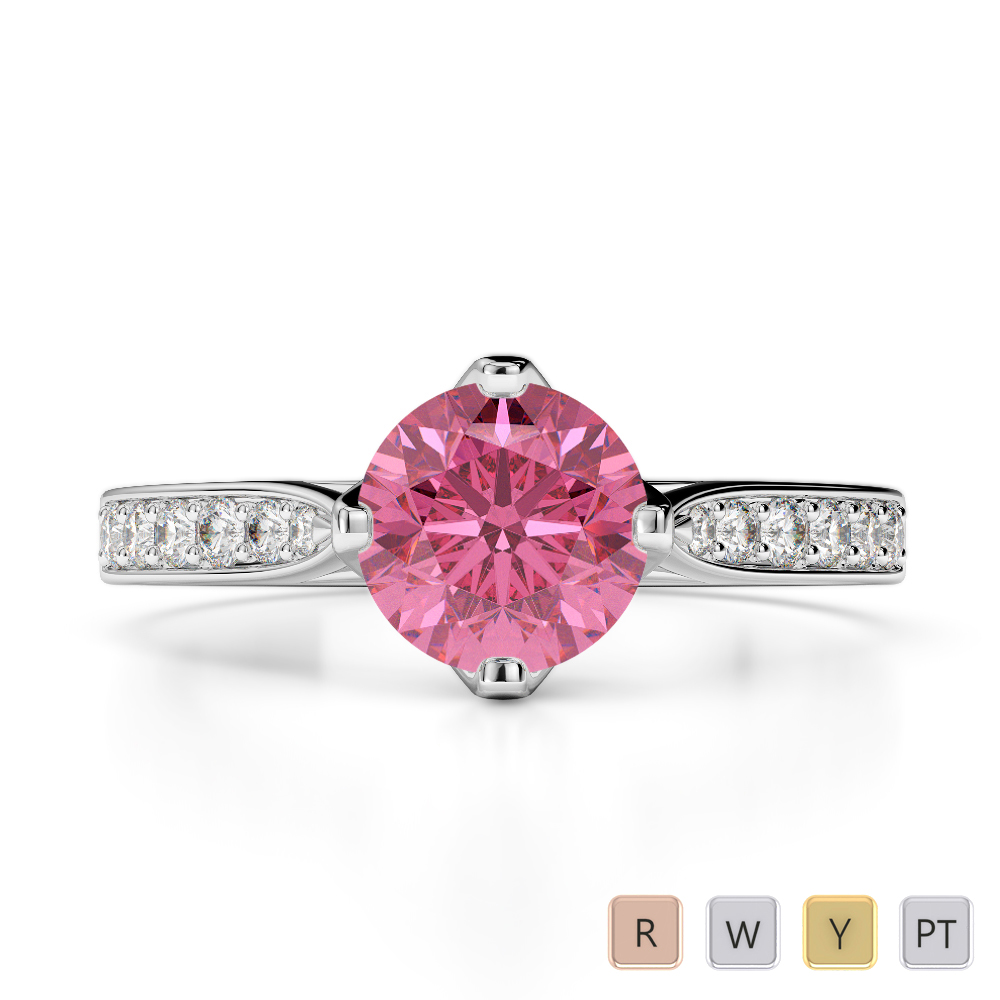 Gold / Platinum Round Cut Pink Tourmaline and Diamond Engagement Ring AGDR-1204